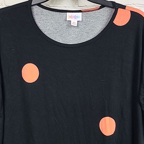 LuLaRoe IRMA Tee Orange Polka Dot High Low Tunic T-Shirt Short Sleeve Knit Top - Picture 2 of 7